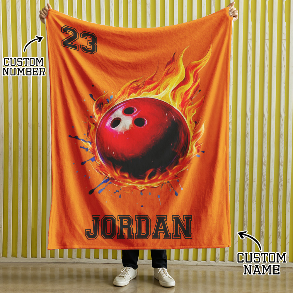 Personalized Flaming Basketball Football Sports Ball Design Soft Throw Blanket with Name and Number Birthday Match Day Gift for Team Ball Games Lovers - yourphotoblanketuk