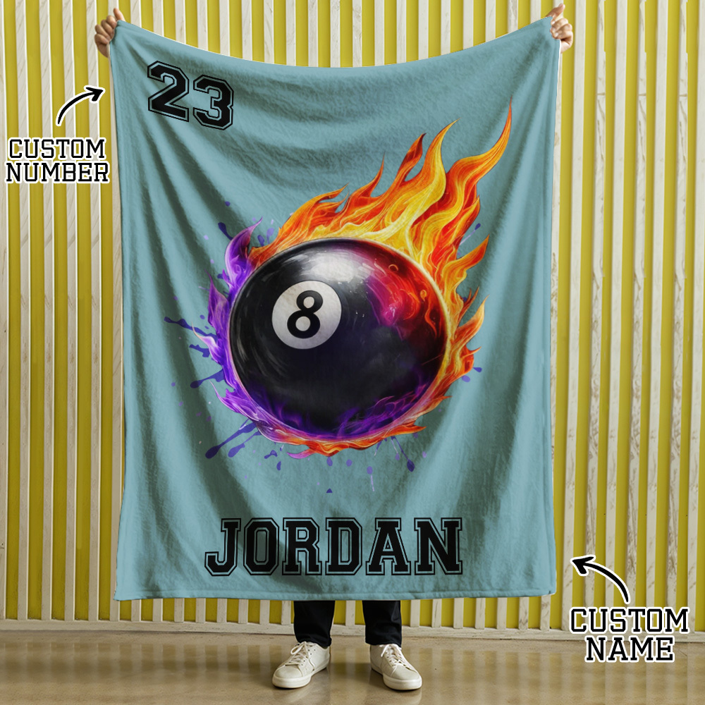 Personalized Flaming Basketball Football Sports Ball Design Soft Throw Blanket with Name and Number Birthday Match Day Gift for Team Ball Games Lovers - yourphotoblanketuk