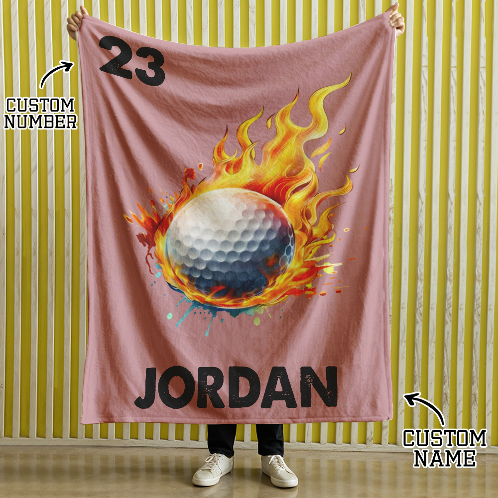 Personalized Flaming Basketball Football Sports Ball Design Soft Throw Blanket with Name and Number Birthday Match Day Gift for Team Ball Games Lovers - yourphotoblanketuk