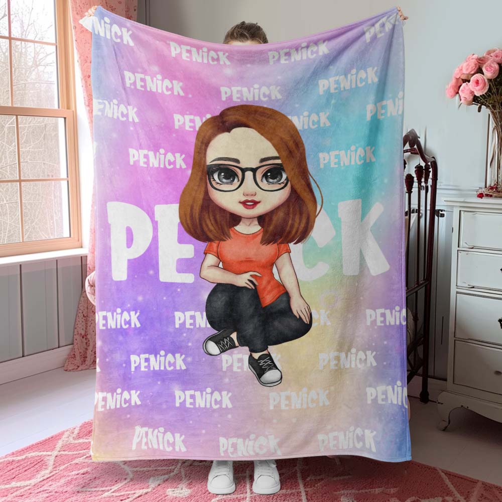 Personalized Gradient Color Cartoon Character Name Soft Throw Blanket Birthday Christmas Gift for Kids and Adults