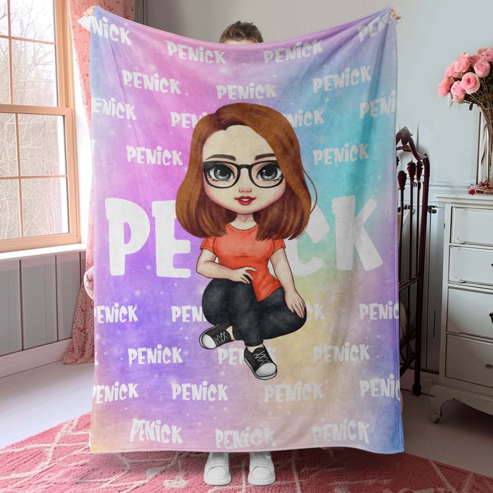 Personalized Gradient Color Cartoon Character Name Soft Throw Blanket Birthday Christmas Gift for Kids and Adults - yourphotoblanketuk