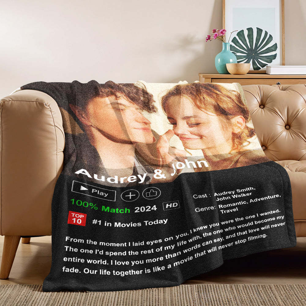 Custom Couples Loveflix Movie Poster Blanket Personalized Photo Blanket Gift for Lover - yourphotoblanketuk