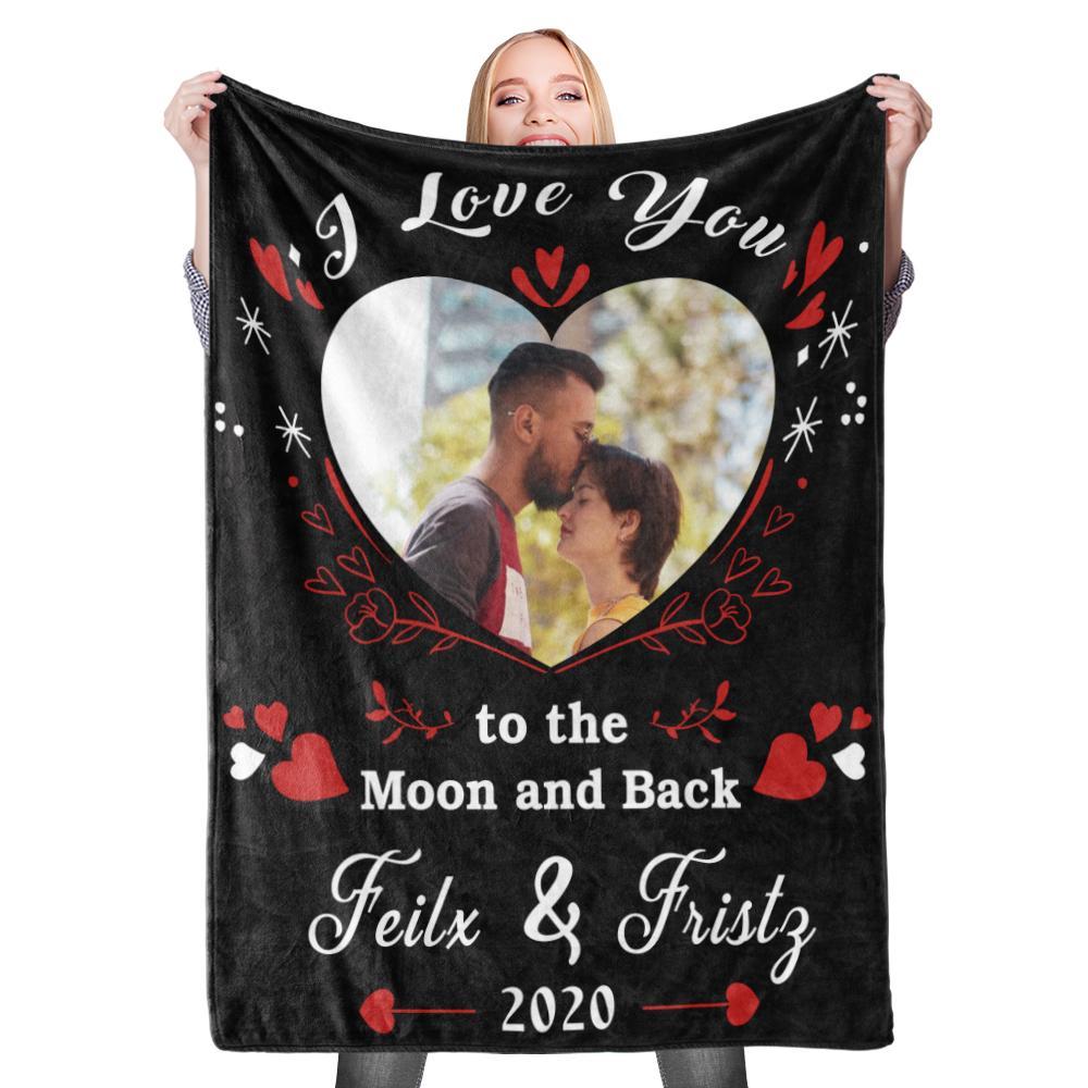 Personalized Couple Photo Blanket Custom Text Fleece Blanket Wedding Anniversary Birthday Gift for Her