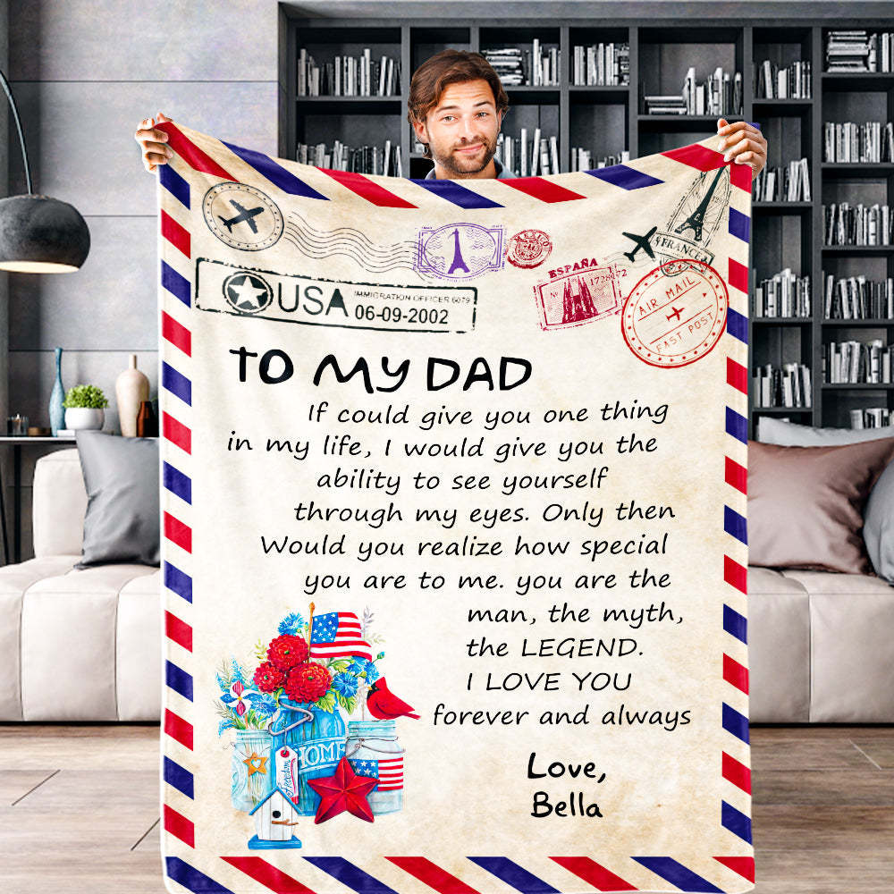 Father's Day Gifts Custom Blanket Letter to My Dad Personalized Name Blanket Air Mail Letter Blanket - Yourphotoblanket