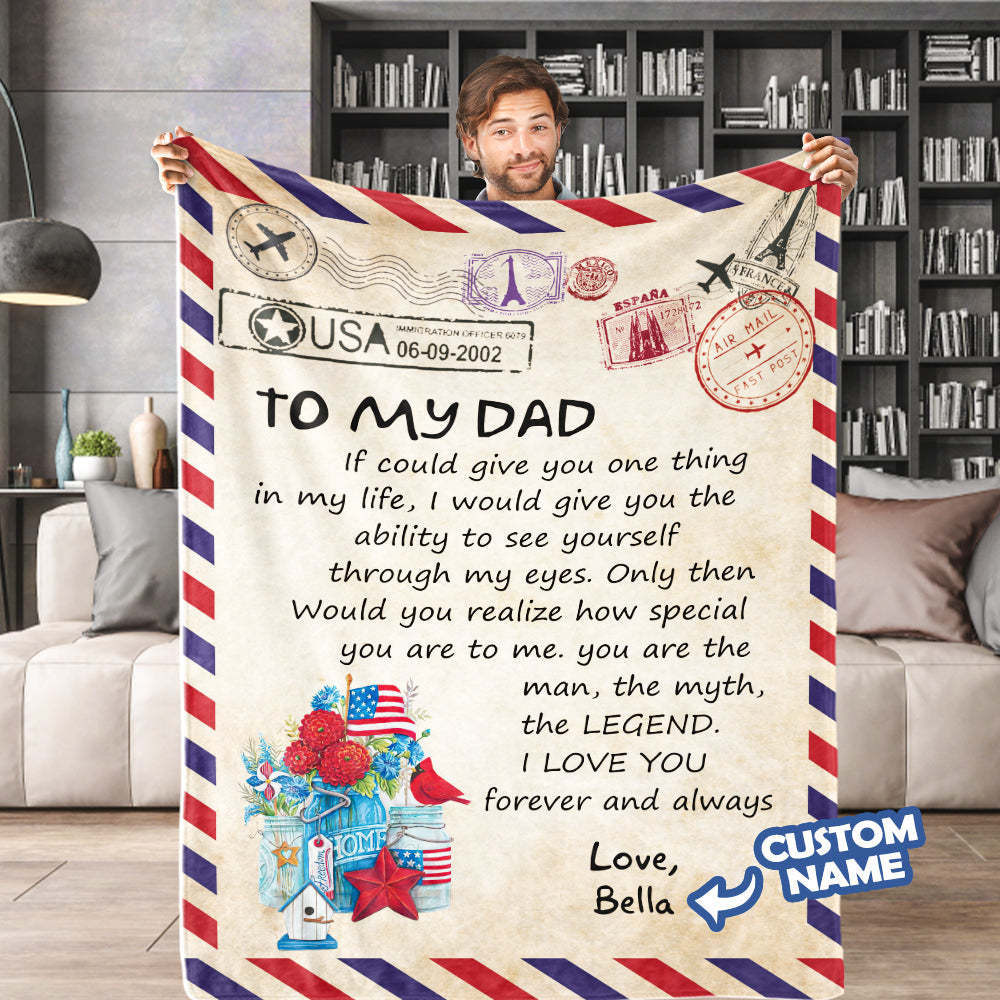 Father's Day Gifts Custom Blanket Letter to My Dad Personalized Name Blanket Air Mail Letter Blanket - Yourphotoblanket