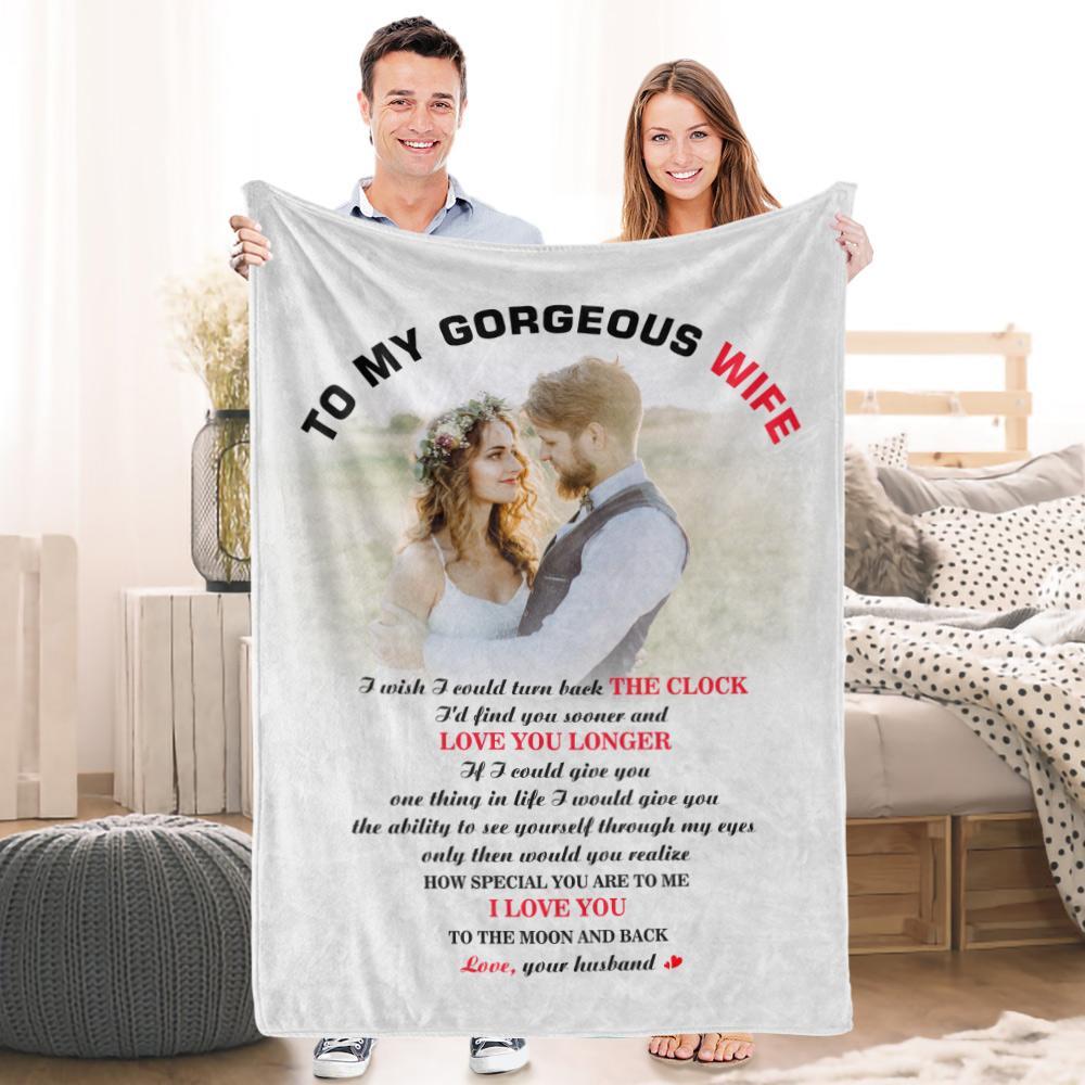 Personalized Photo Blankets Anniversary Gift To My Wife Custom Fleece Photo Blanket