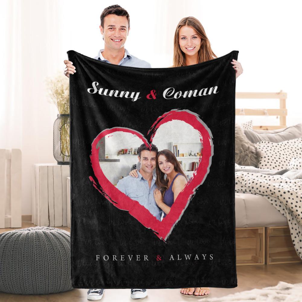 Custom Love Couple Personalized Fleece Photo Blanket with Text Anniversary Creative Gift