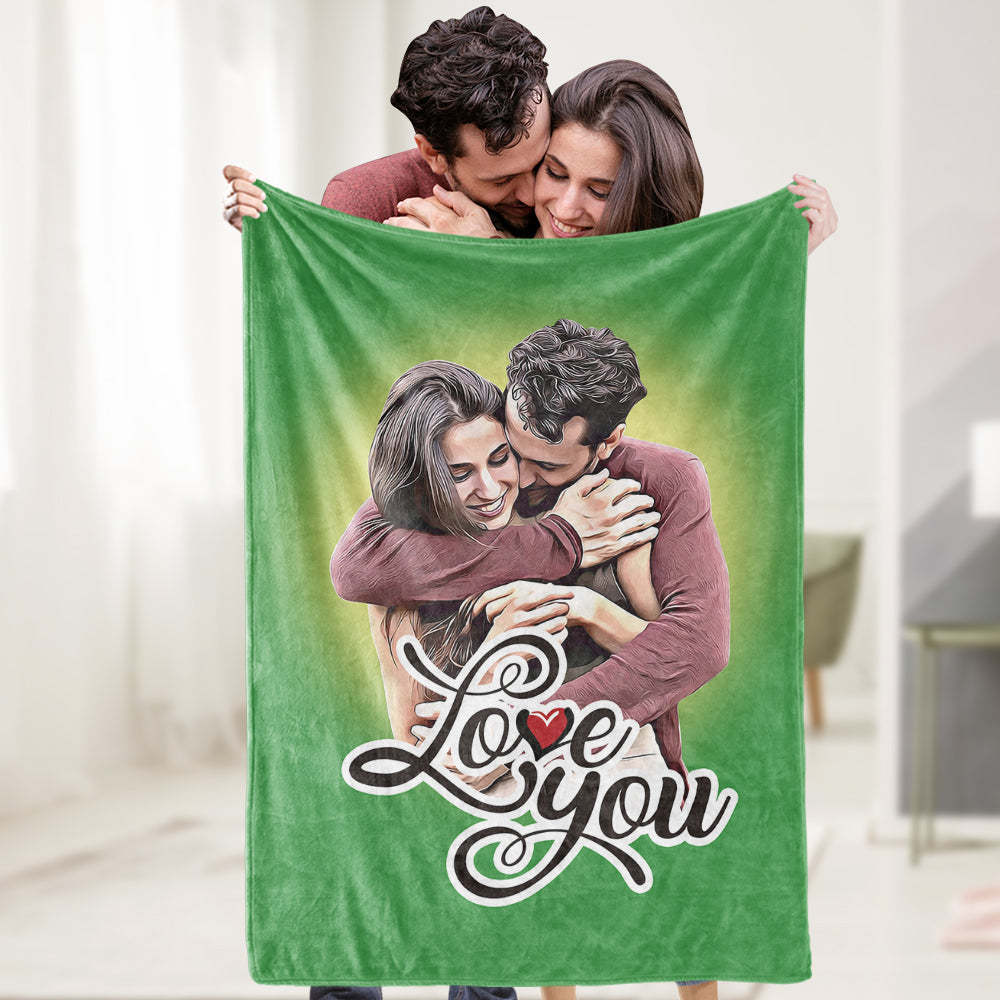 Custom Couple Photo Blanket, Personalized Photo Blanket with Love You