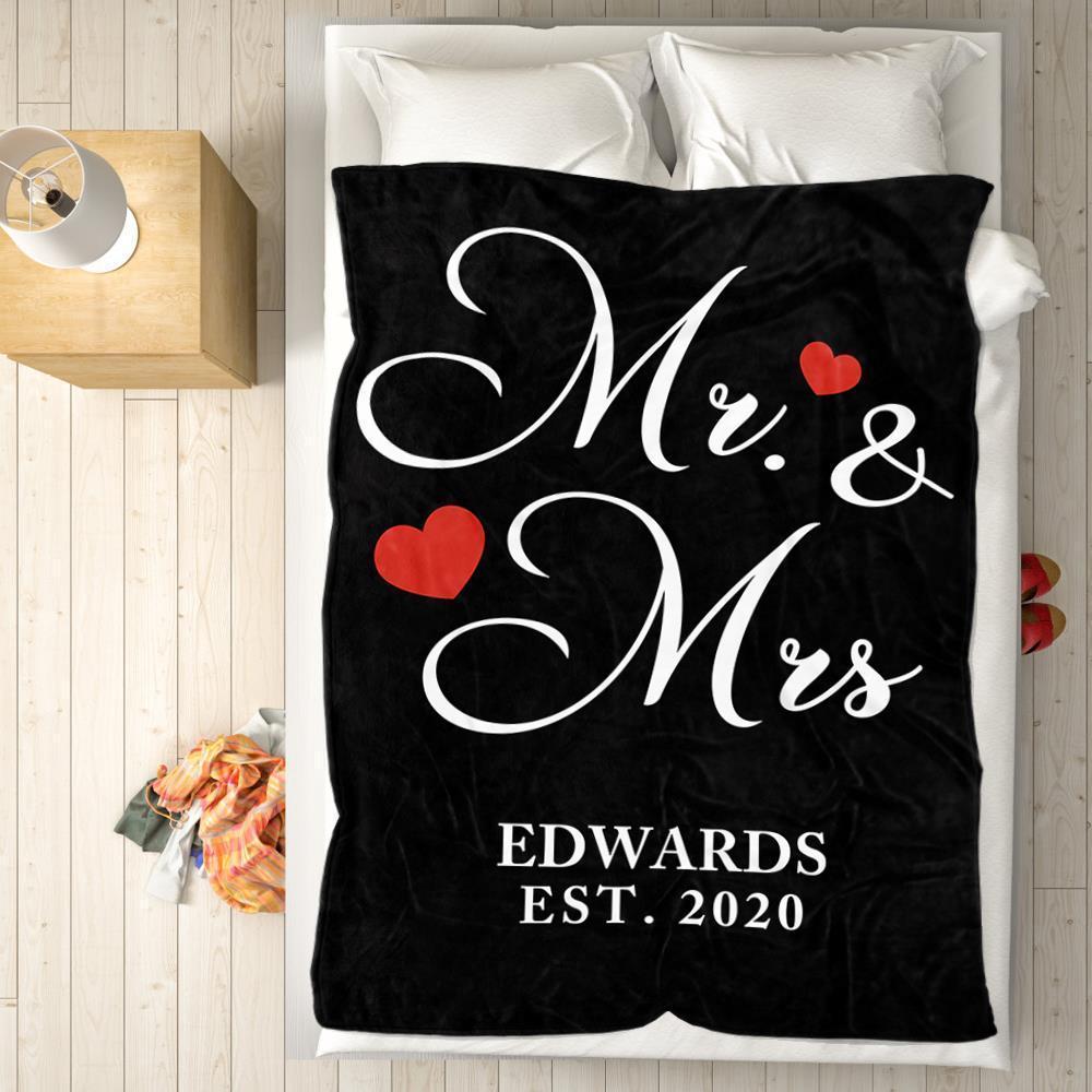Personalized Name Blanket Fleece - Mr and Mrs Couple Blanket