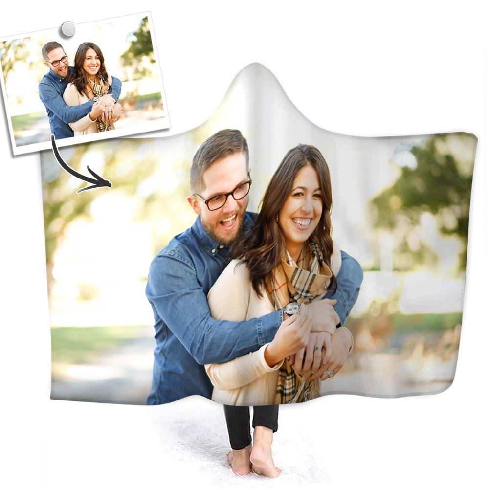 Custom Soft Photo Hooded Blanket Couples Photo Soft Cozy Fleece Blanket Air Conditioning Blanket