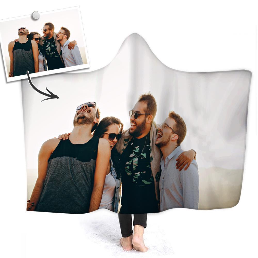 Custom Friends Photo Hooded Blanket Air Conditioning Blanket Wrap with Soft Flannel