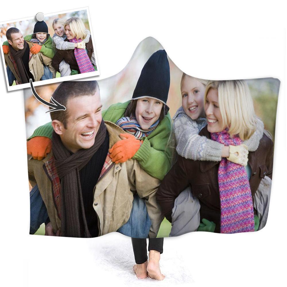 Custom Family Photo Hooded Blanket Air Conditioning Blanket Wrap with Soft Flannel