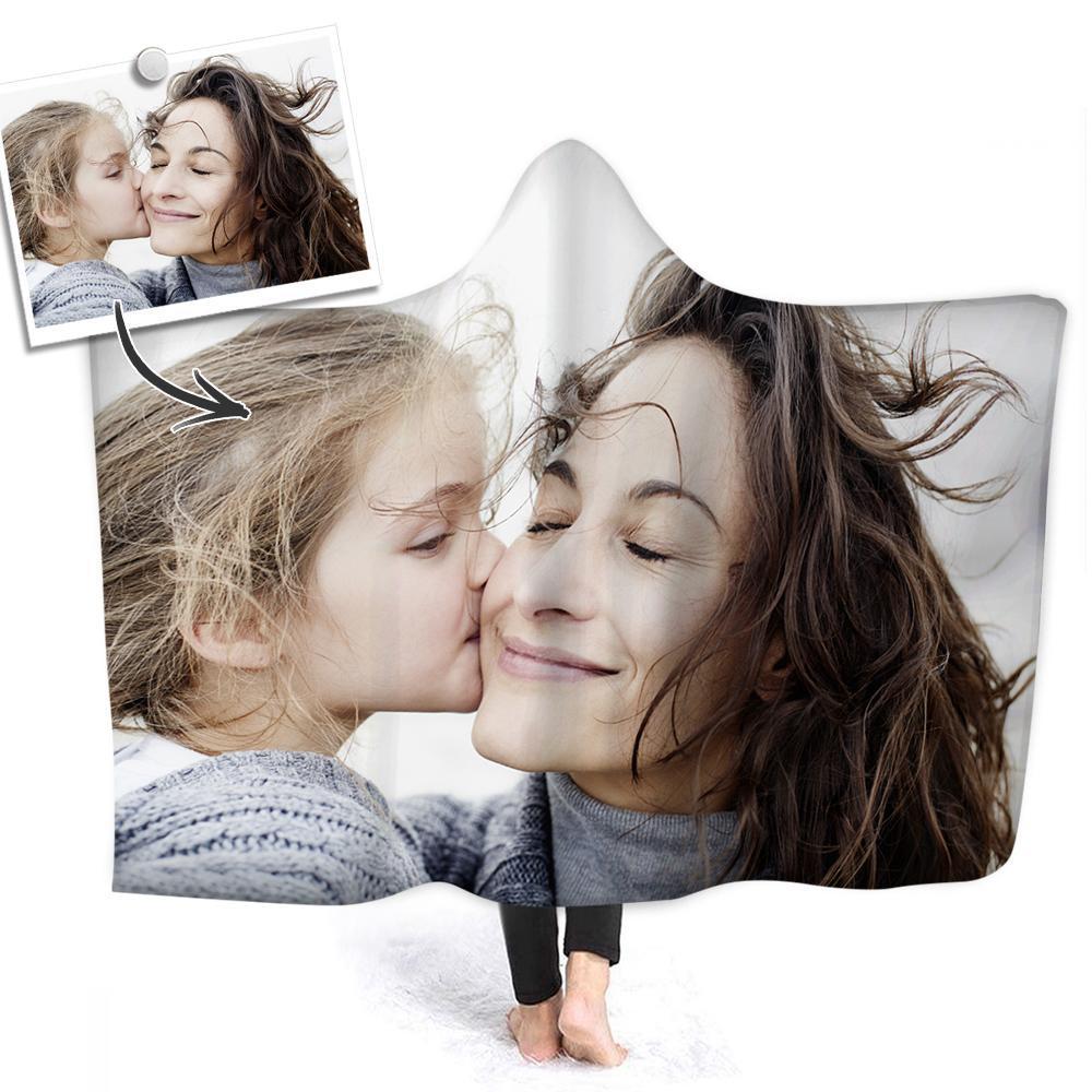 Custom Soft Hooded Blanket Adult Men Women, Mother And Daughter, Wrap with Soft Flannel Blanket