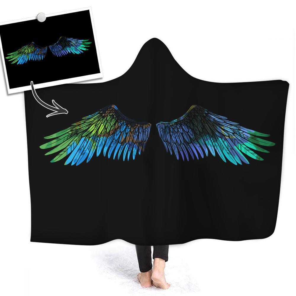 Custom Soft Hooded Blanket Adult Men Women, Mysterious Wings, Soft Cozy Fleece Blanket