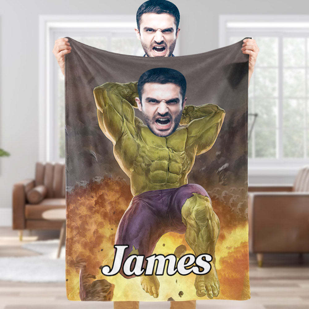 Custom Face Blanket Personalized Photo and Text Incredible Hulk Blanket Minime Blanket Best Gift For Him - Yourphotoblanket