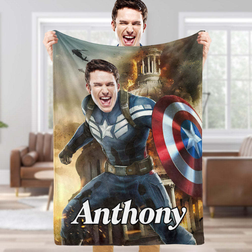 Custom Face Blanket Personalized Photo and Text Bloodbath Captain America Blanket Minime Blanket Best Gift For Him - Yourphotoblanket