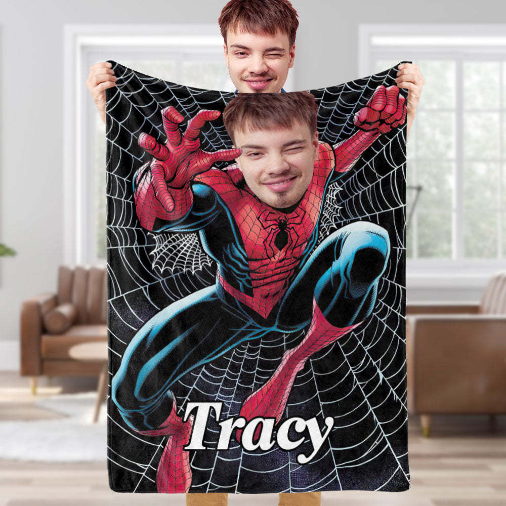 Custom Face Blanket Personalized Photo and Text Invincible Spider-Man Blanket Minime Blanket Best Gift For Him - Yourphotoblanket