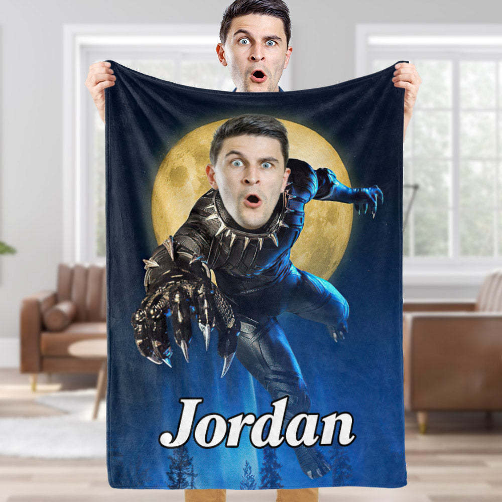 Custom Face Blanket Personalized Photo and Text Super Panther Blanket Minime Blanket Best Gift For Him - Yourphotoblanket