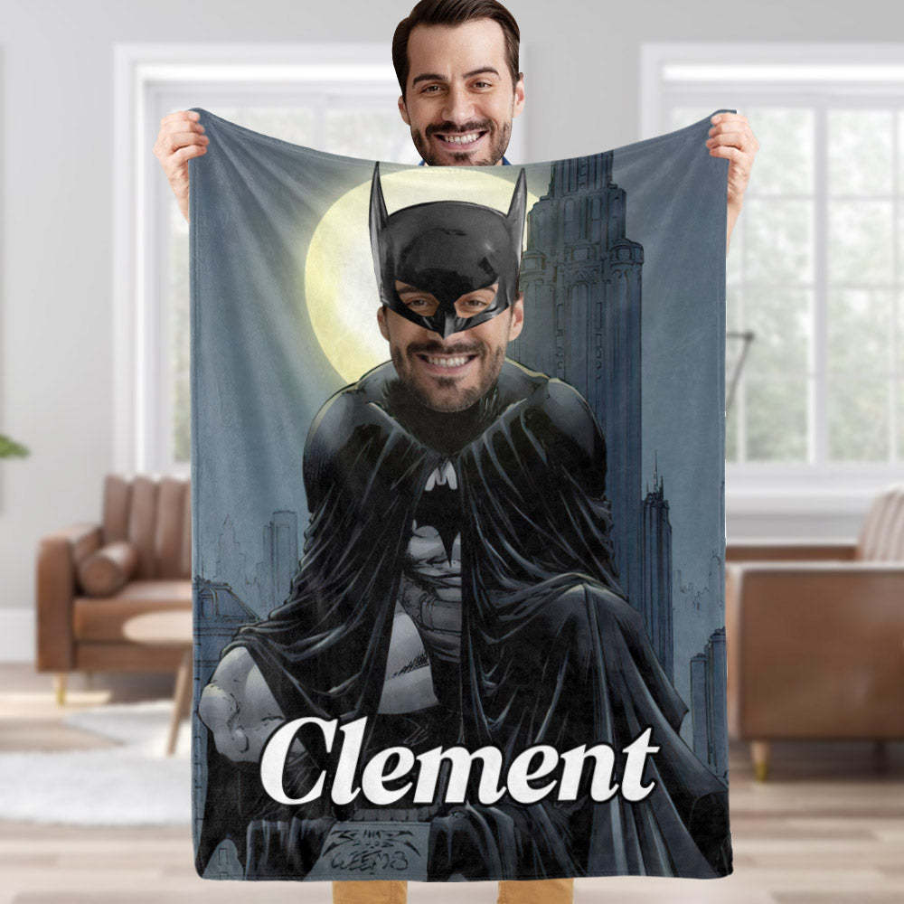 Custom Face Blanket Personalized Photo and Text Masked Batman Blanket Minime Blanket Best Gift For Him - Yourphotoblanket