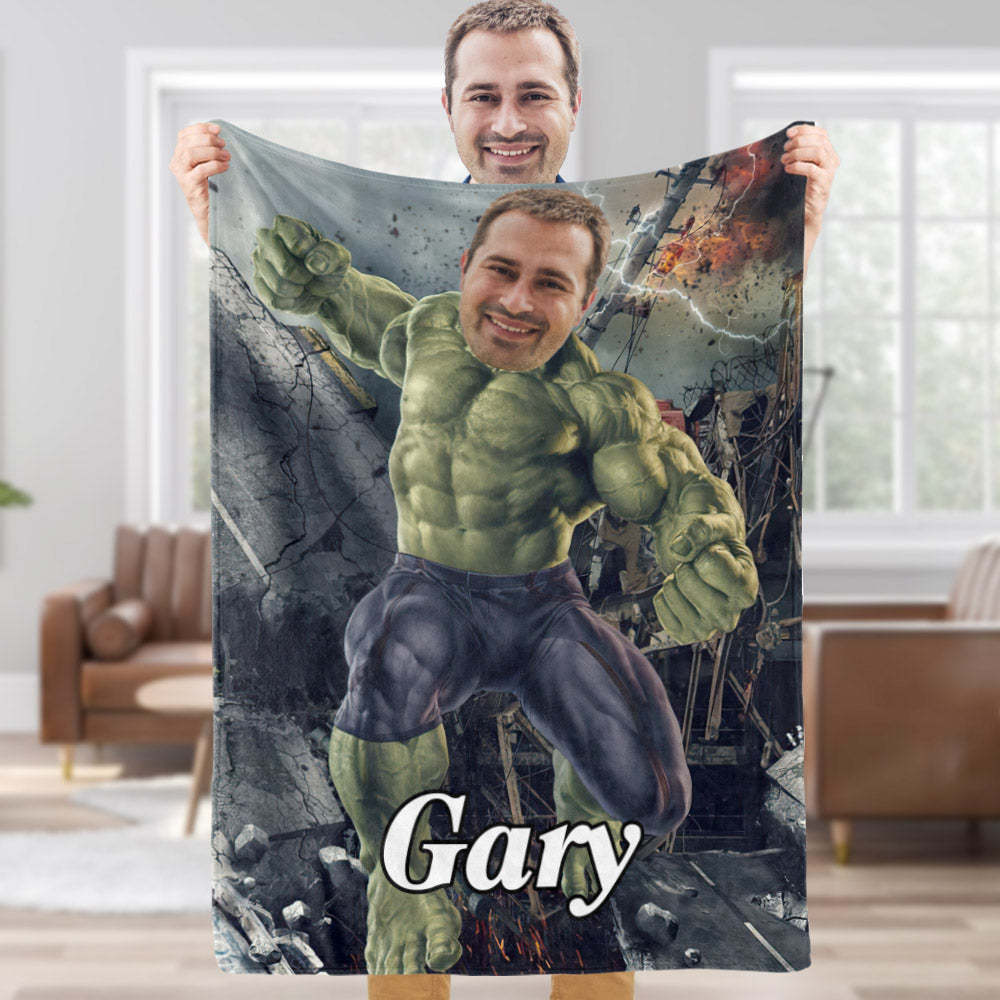 Custom Face Blanket Personalized Photo and Text Crack Slam Hulk Blanket Minime Blanket Best Gift For Him - Yourphotoblanket