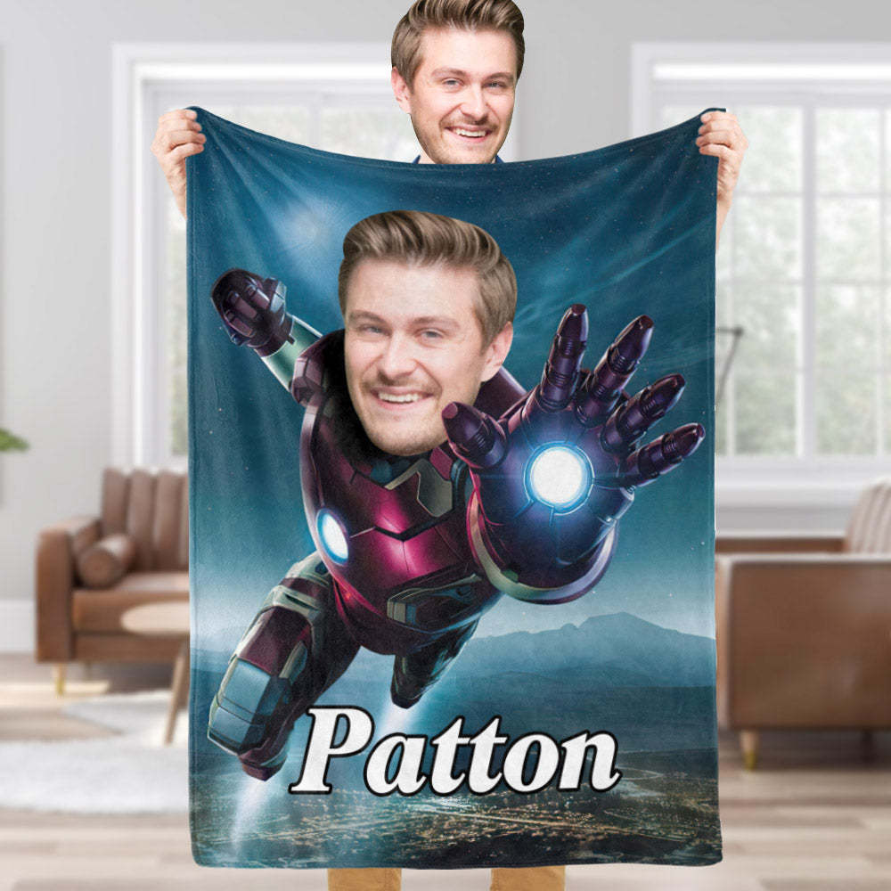 Custom Face Blanket Personalized Photo and Text Heavy Hitting Iron Man Blanket Minime Blanket Best Gift For Him - Yourphotoblanket