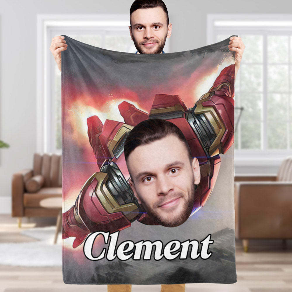 Custom Face Blanket Personalized Photo and Text Parallel Flight Iron Man Blanket Minime Blanket Best Gift For Him - Yourphotoblanket
