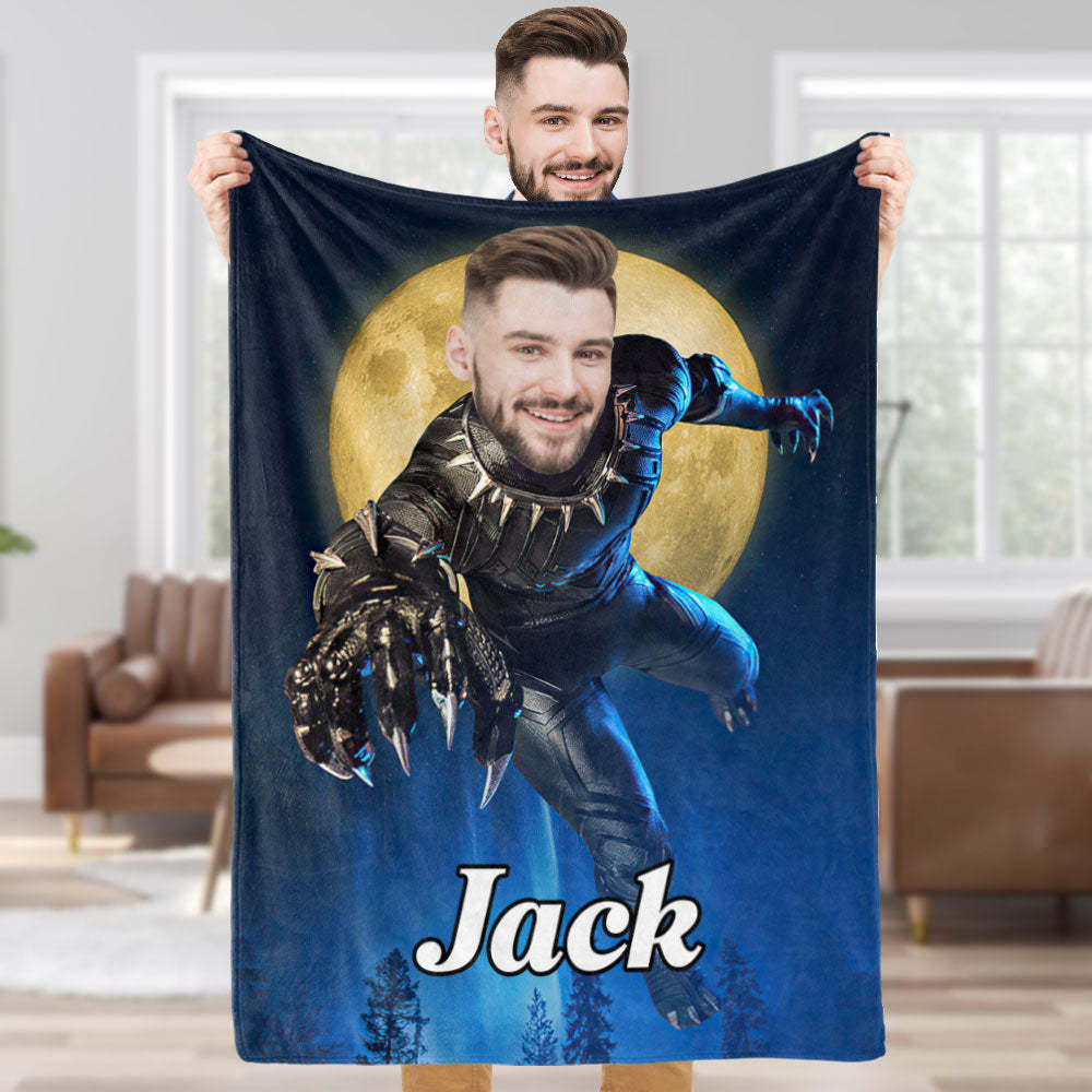 Custom Photo Blanket Personalized Face Blanket Customized Black Panther Blanket Gift for Him - Yourphotoblanket