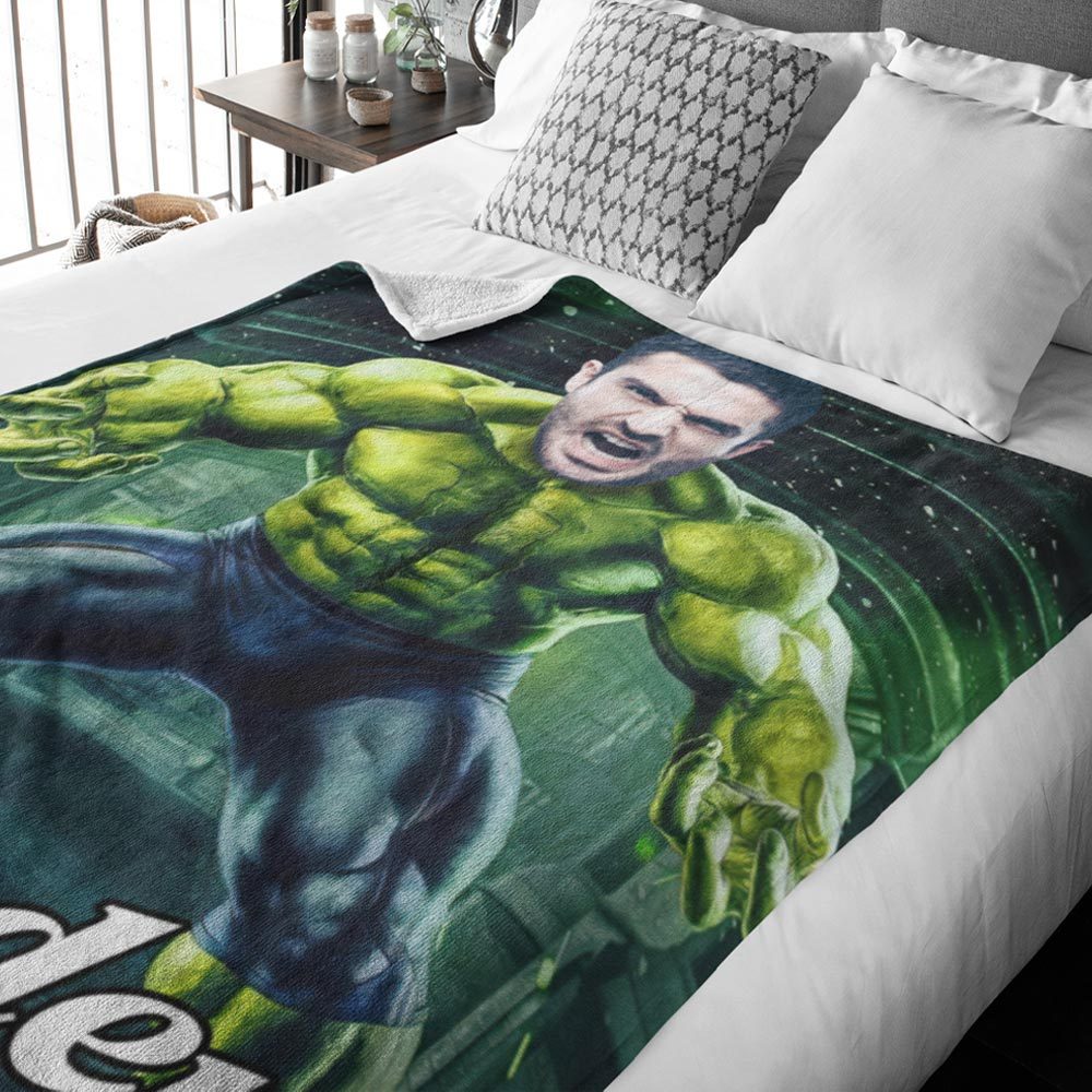 Custom Photo Blanket Personalized Face Blanket Customized The Incredible Hulk Blanket Gift for Him - Yourphotoblanket