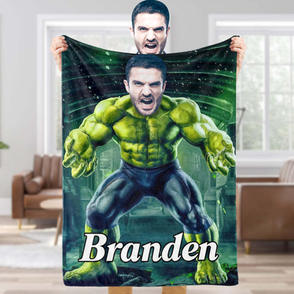 Custom Photo Blanket Personalized Face Blanket Customized The Incredible Hulk Blanket Gift for Him - Yourphotoblanket