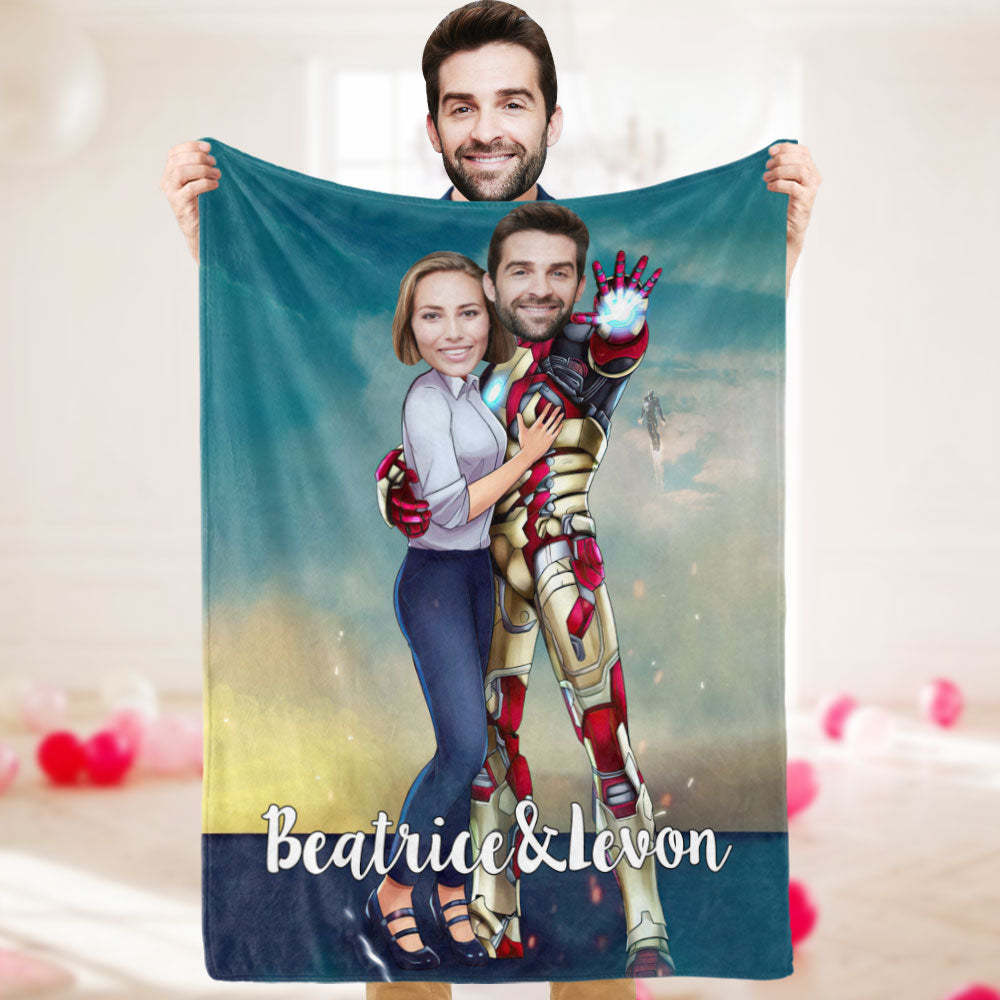 Custom Photo Blanket Personalized Couple Blanket Customized Iron Man Blanket You Are My Superhero Valentine's Day Gifts - Yourphotoblanket