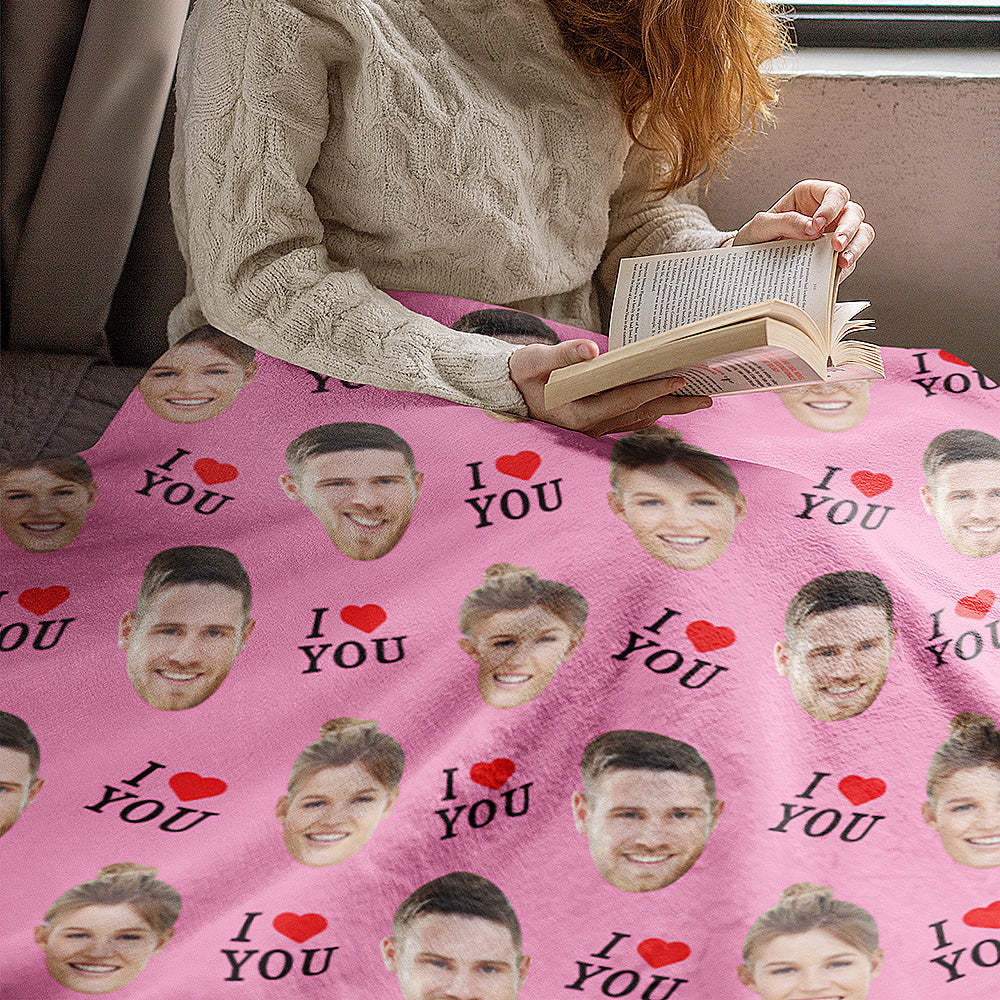 I LOVE YOU Custom Couple Face Blanket Personalized Photo Blanket Best Valentine's Day Gifts - Yourphotoblanket