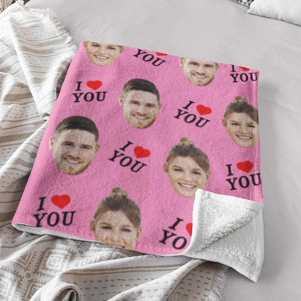 I LOVE YOU Custom Couple Face Blanket Personalized Photo Blanket Best Valentine's Day Gifts - Yourphotoblanket