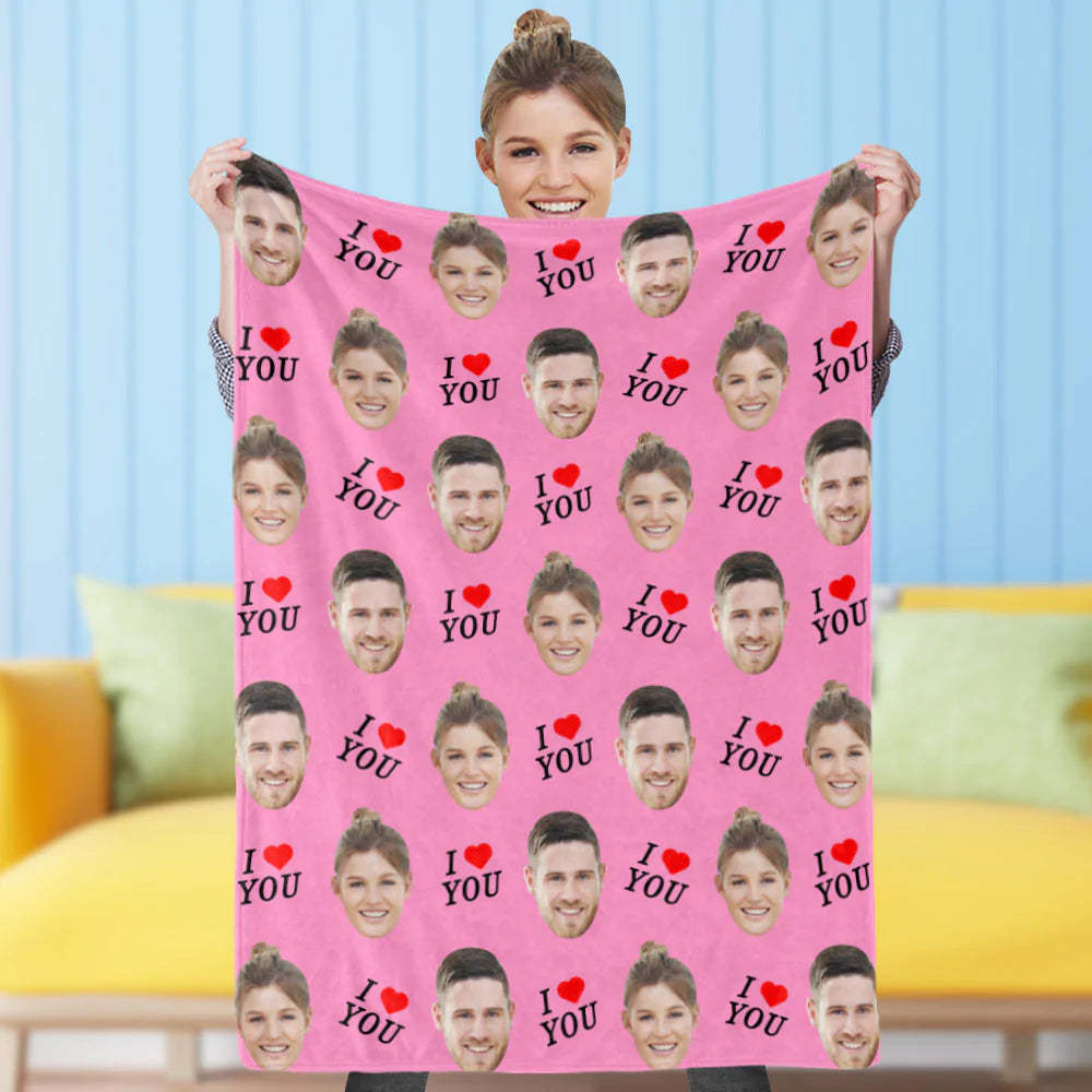 I LOVE YOU Custom Couple Face Blanket Personalized Photo Blanket Best Valentine's Day Gifts - Yourphotoblanket