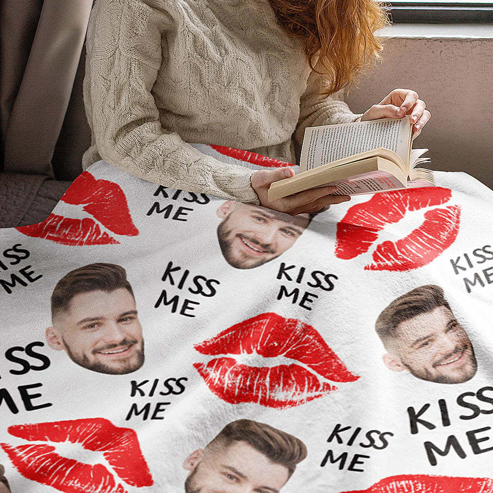 KISS ME Custom Face Blanket Personalized Photo Blanket Best Valentine's Day Gifts for Him - Yourphotoblanket