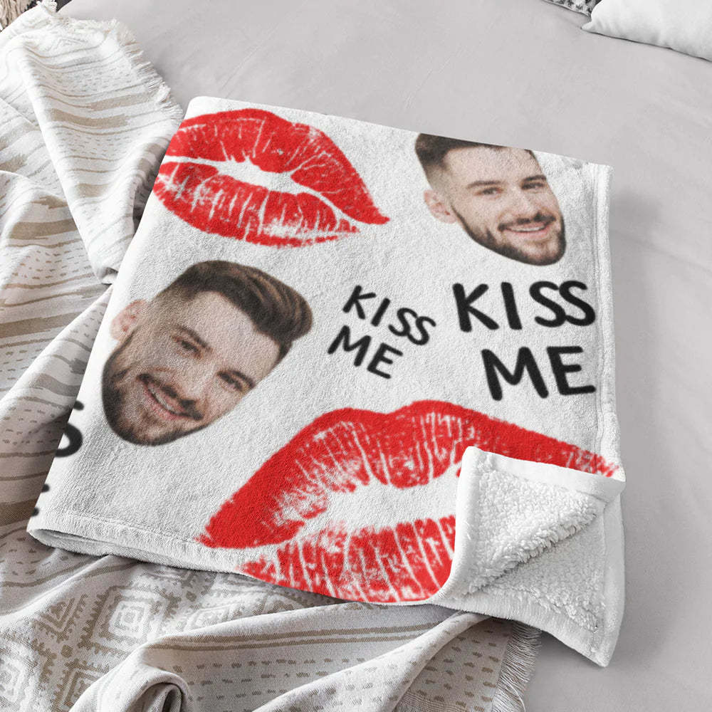 KISS ME Custom Face Blanket Personalized Photo Blanket Best Valentine's Day Gifts for Him - Yourphotoblanket