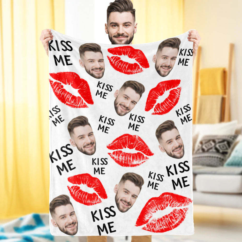 KISS ME Custom Face Blanket Personalized Photo Blanket Best Valentine's Day Gifts for Him - Yourphotoblanket