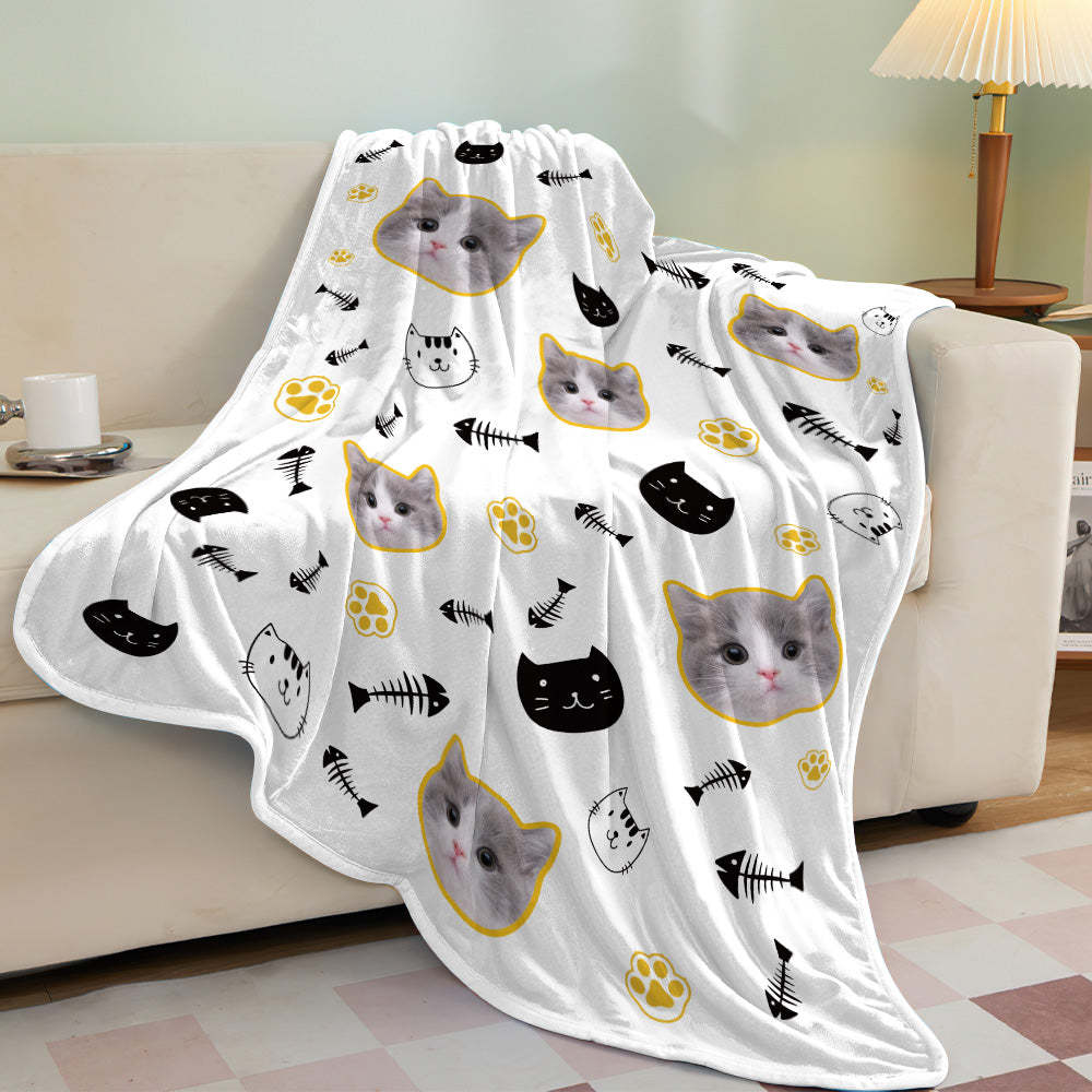 Custom Cat Face Blanket Cat's Head and Claw Personalized Pet Photo Yellow Blanket - Yourphotoblanket