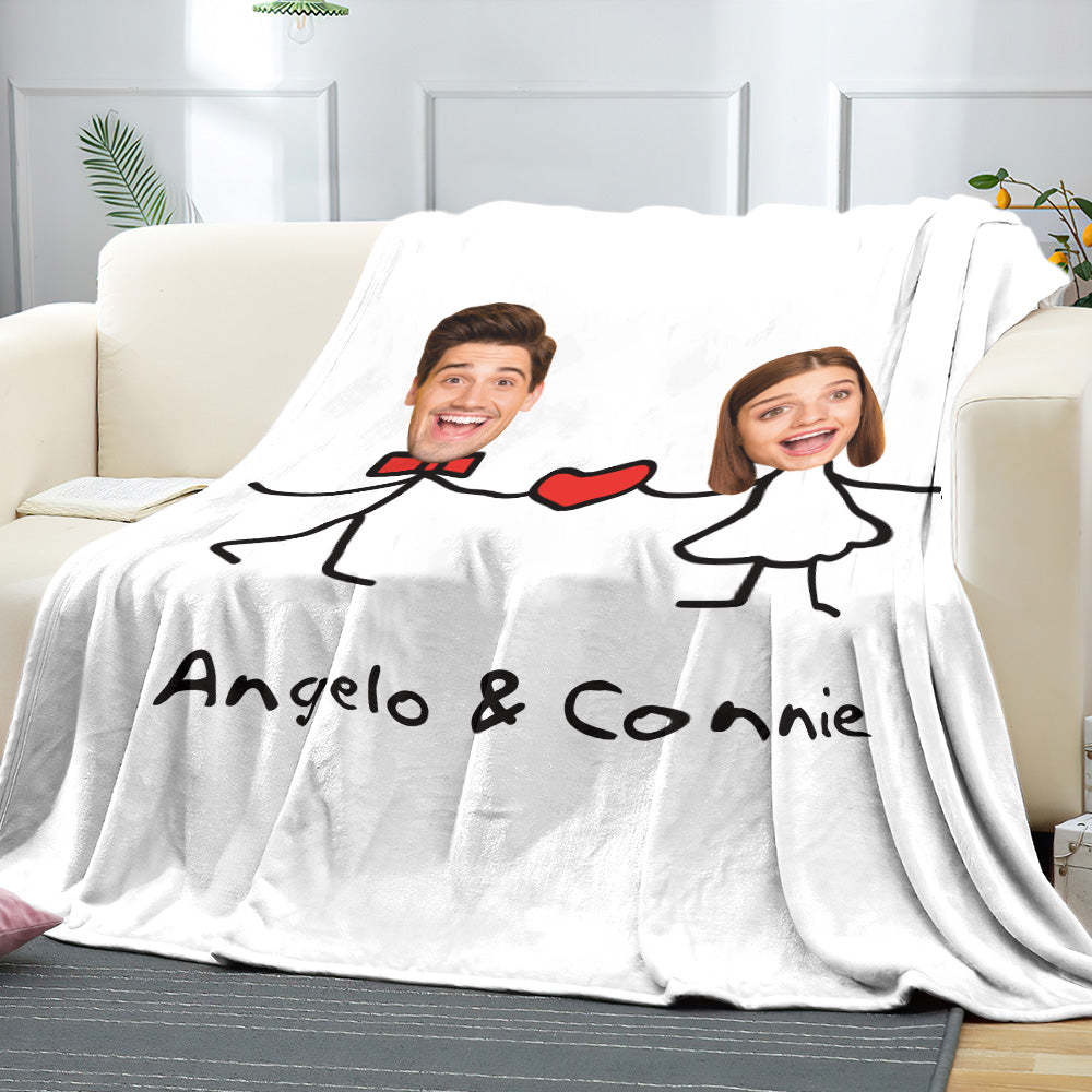 Custom Matchmaker Face Blanket Holding Hands with Love Personalized Couple Photo and Text Blanket Valentine's Day Gift - Yourphotoblanket