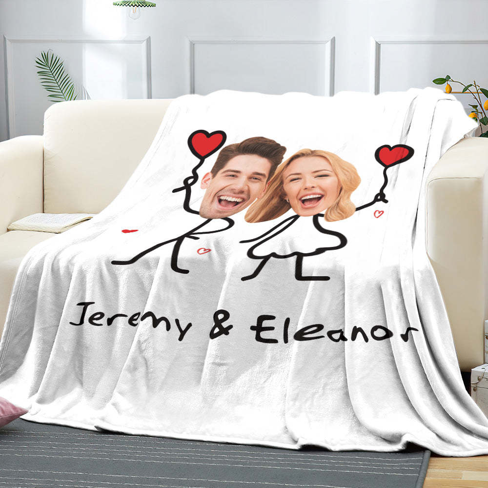 Custom Matchmaker Face Blanket Love Balloon Personalized Couple Photo and Text Blanket Valentine's Day Gift - Yourphotoblanket