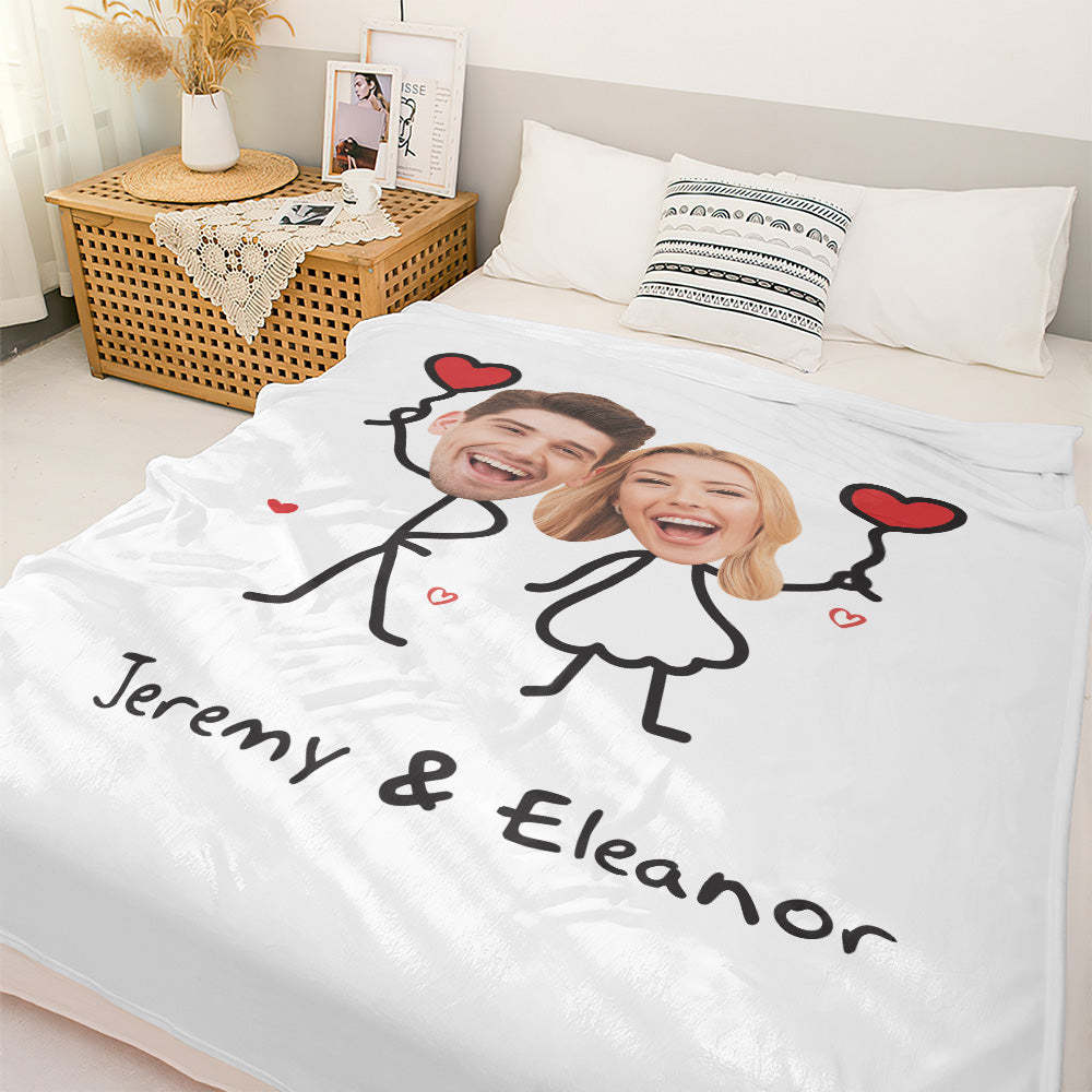 Custom Matchmaker Face Blanket Love Balloon Personalized Couple Photo and Text Blanket Valentine's Day Gift - Yourphotoblanket