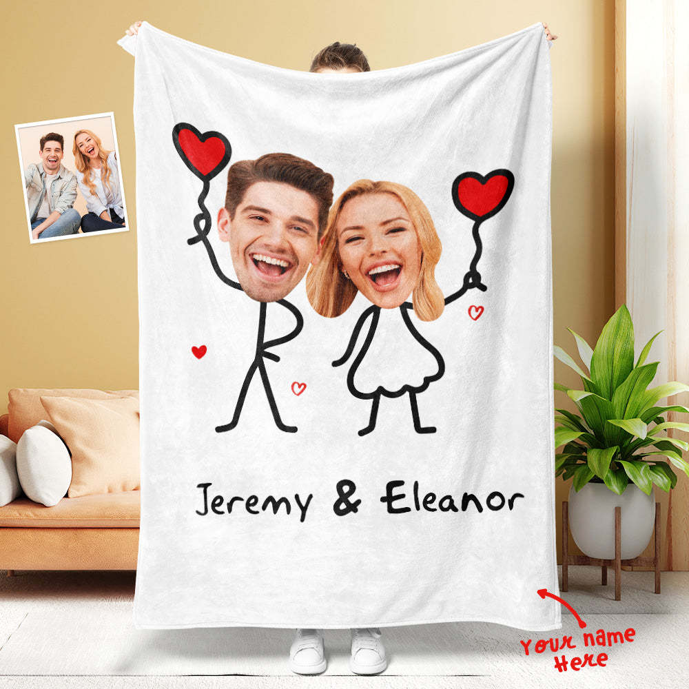 Custom Matchmaker Face Blanket Love Balloon Personalized Couple Photo and Text Blanket Valentine's Day Gift - Yourphotoblanket