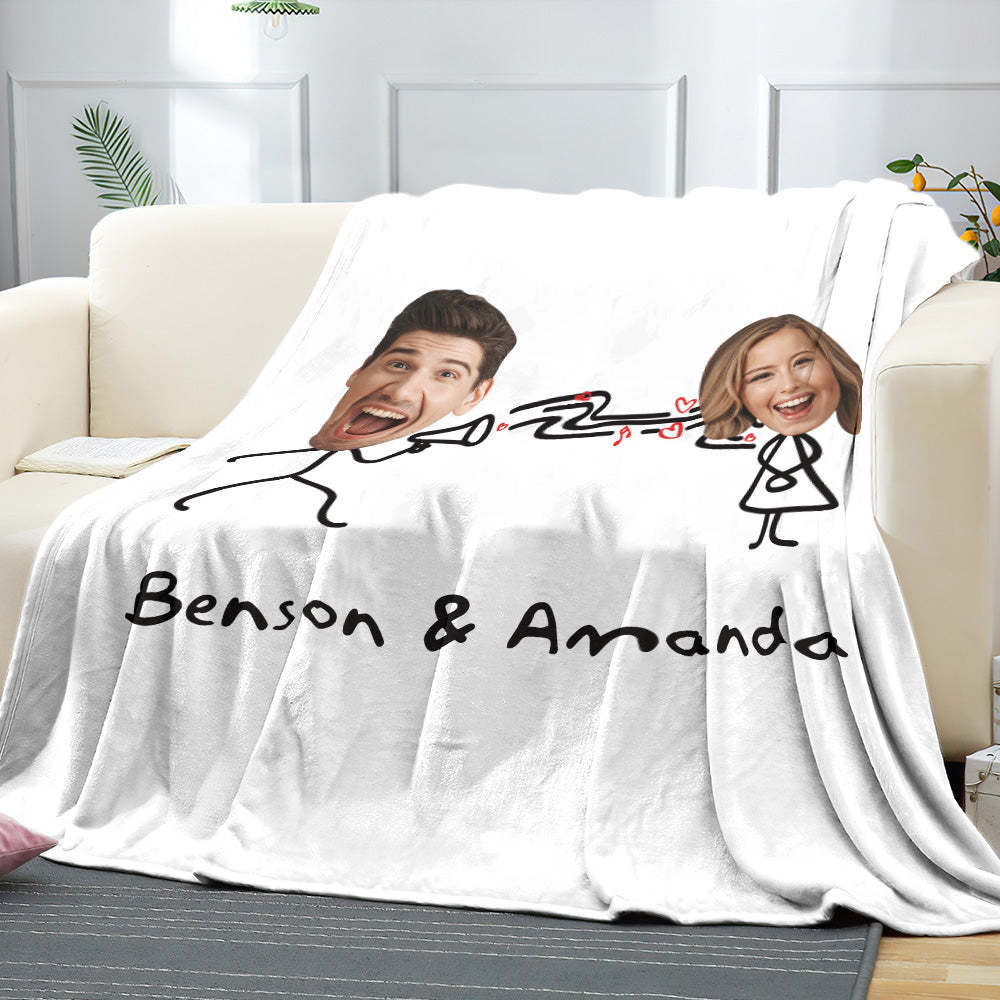 Custom Matchmaker Face Pillow Blanket Personalized Couple Photo and Text Blanket Valentine's Day Gift - Yourphotoblanket