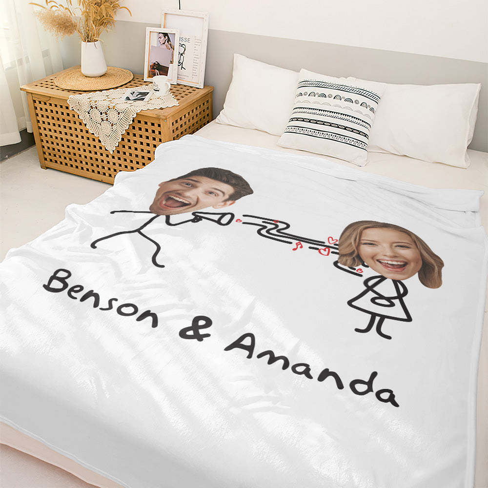 Custom Matchmaker Face Pillow Blanket Personalized Couple Photo and Text Blanket Valentine's Day Gift - Yourphotoblanket