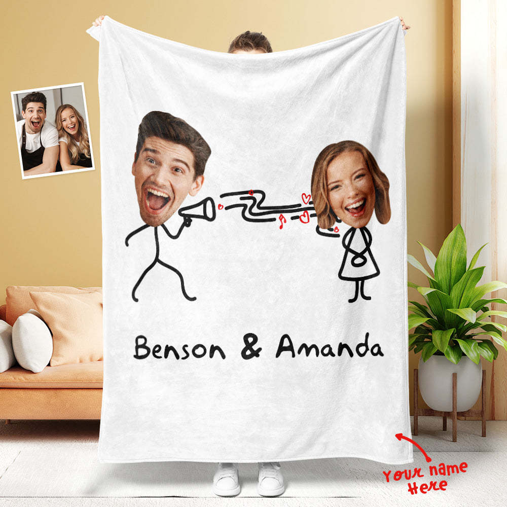 Custom Matchmaker Face Pillow Blanket Personalized Couple Photo and Text Blanket Valentine's Day Gift - Yourphotoblanket