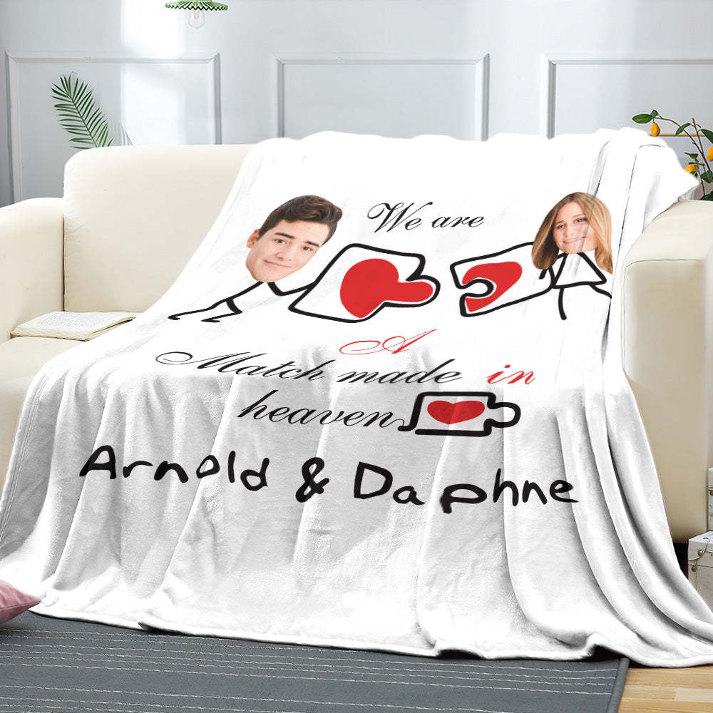 Custom Matchmaker Face Blanket Puzzle Personalized Couple Photo Blanket Valentine's Day Gift - Yourphotoblanket