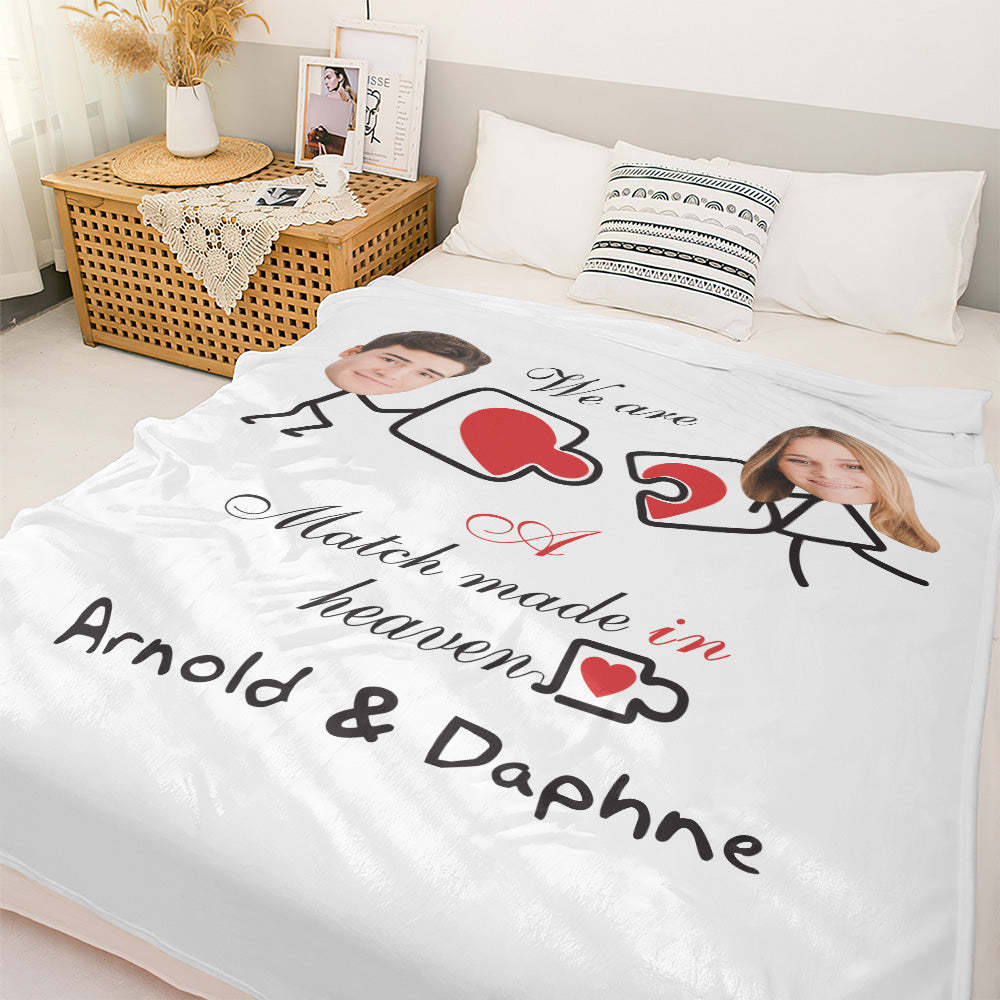 Custom Matchmaker Face Blanket Puzzle Personalized Couple Photo Blanket Valentine's Day Gift - Yourphotoblanket