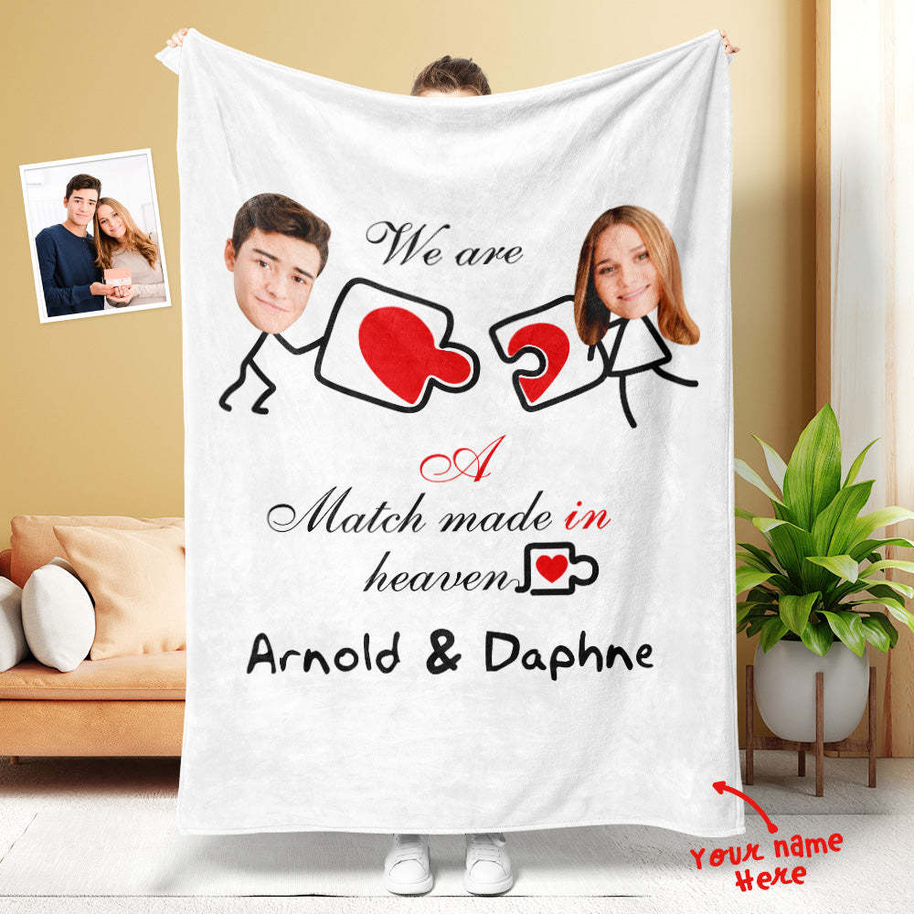 Custom Matchmaker Face Blanket Puzzle Personalized Couple Photo Blanket Valentine's Day Gift - Yourphotoblanket