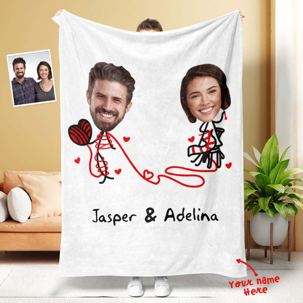 Custom Matchmaker Face Blanket Knitting Sweater Personalized Couple Photo and Text Blanket Valentine's Day Gift - Yourphotoblanket