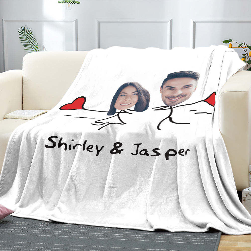 Custom Matchmaker Face Blanket Love Balloon Run Personalized Couple Photo and Text Blanket Valentine's Day Gift - Yourphotoblanket