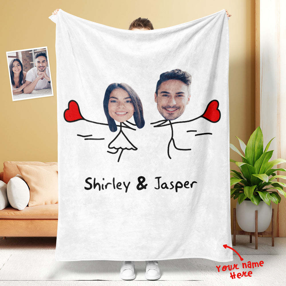 Custom Matchmaker Face Blanket Love Balloon Run Personalized Couple Photo and Text Blanket Valentine's Day Gift - Yourphotoblanket